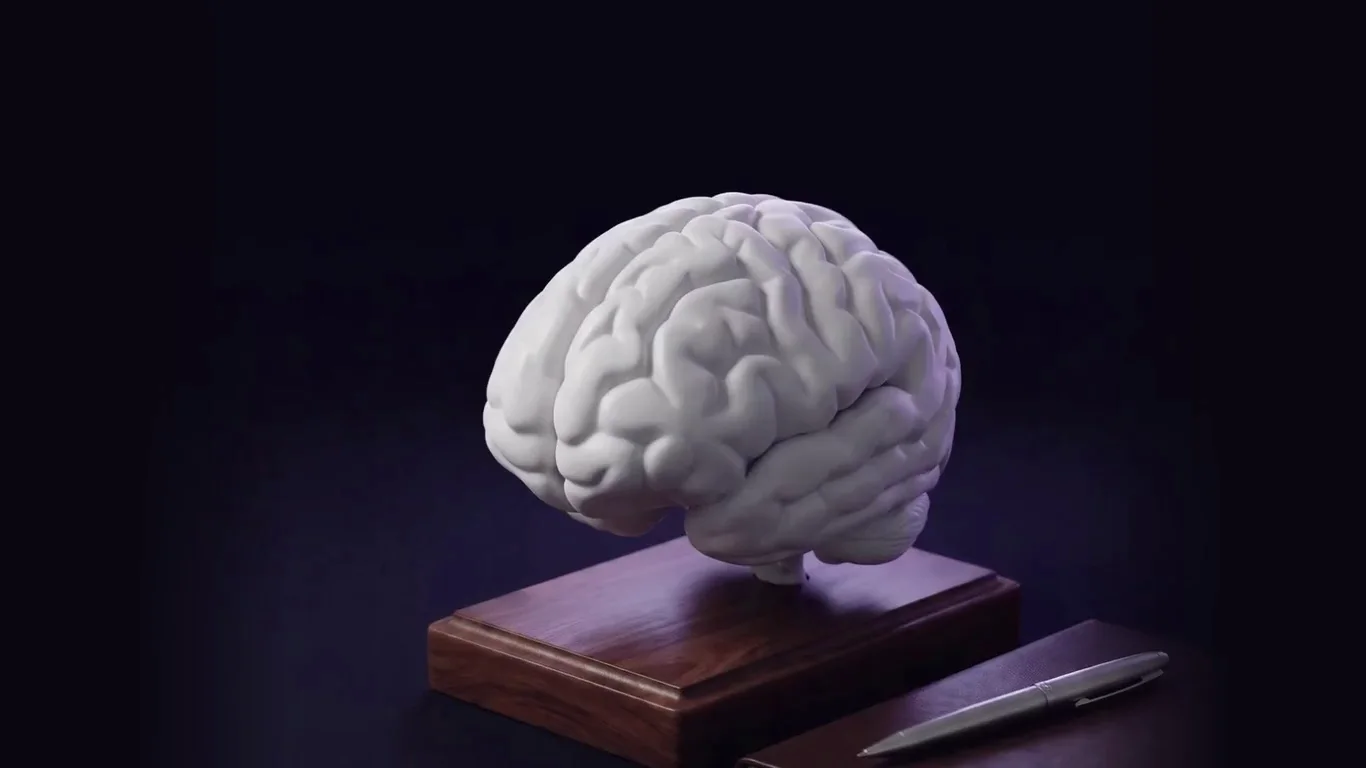 Porcelain brain model and a notebook