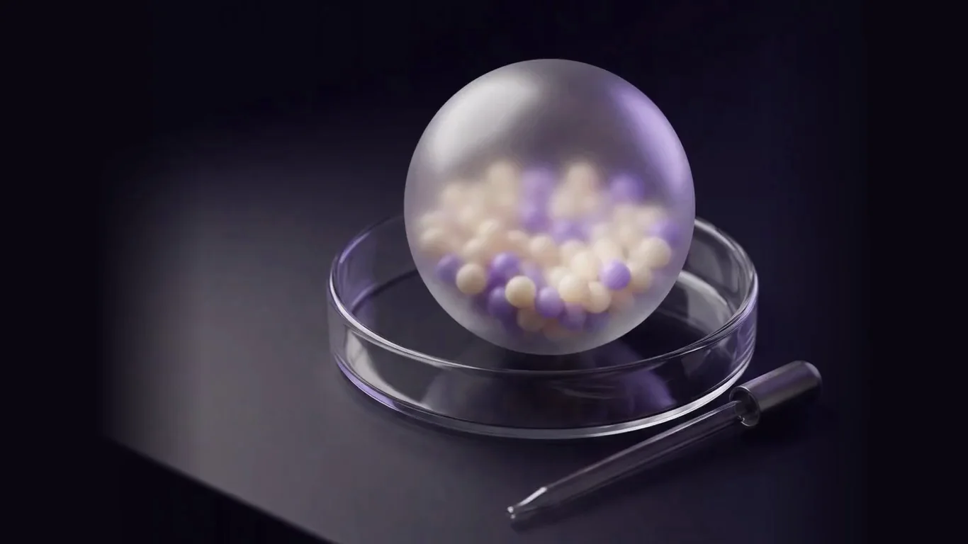 Frosted sphere of small vesicles in a petri dish
