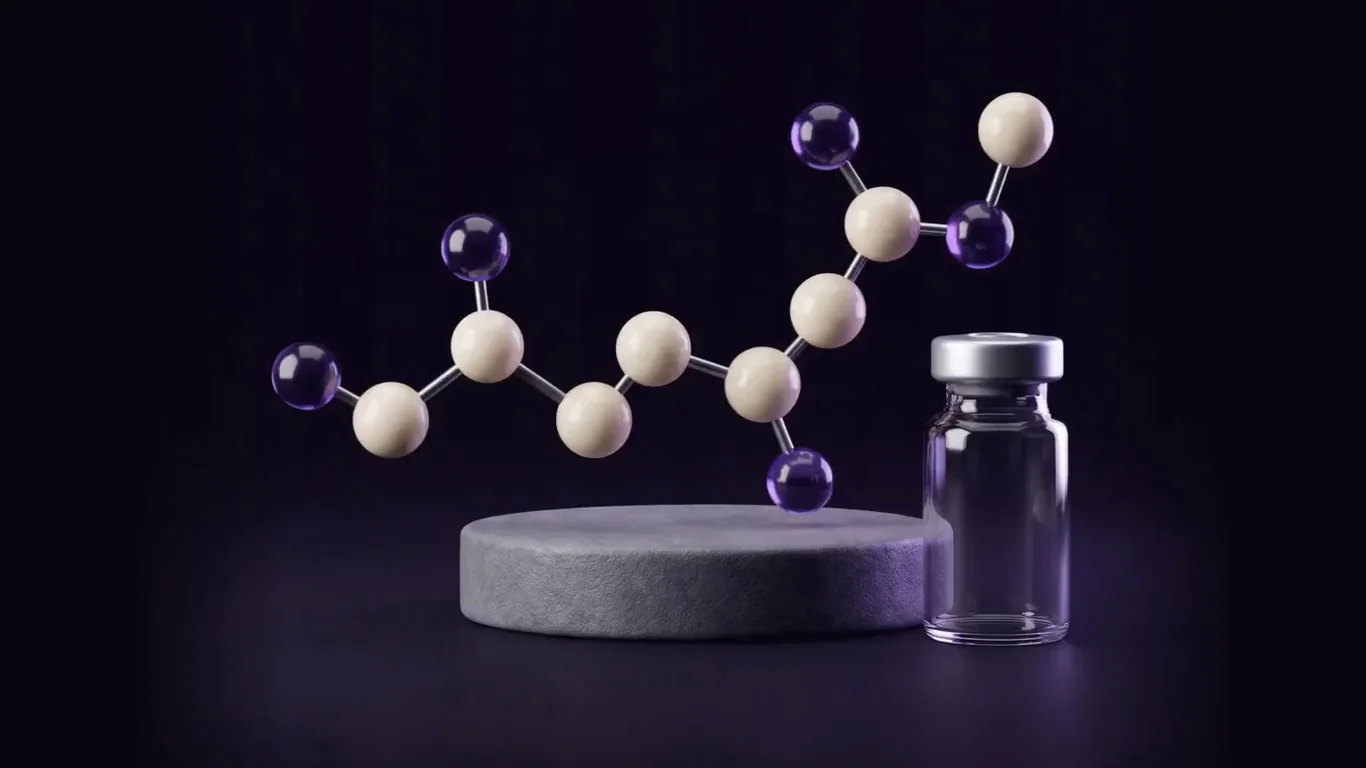 Amino-acid chain model and a glass vial
